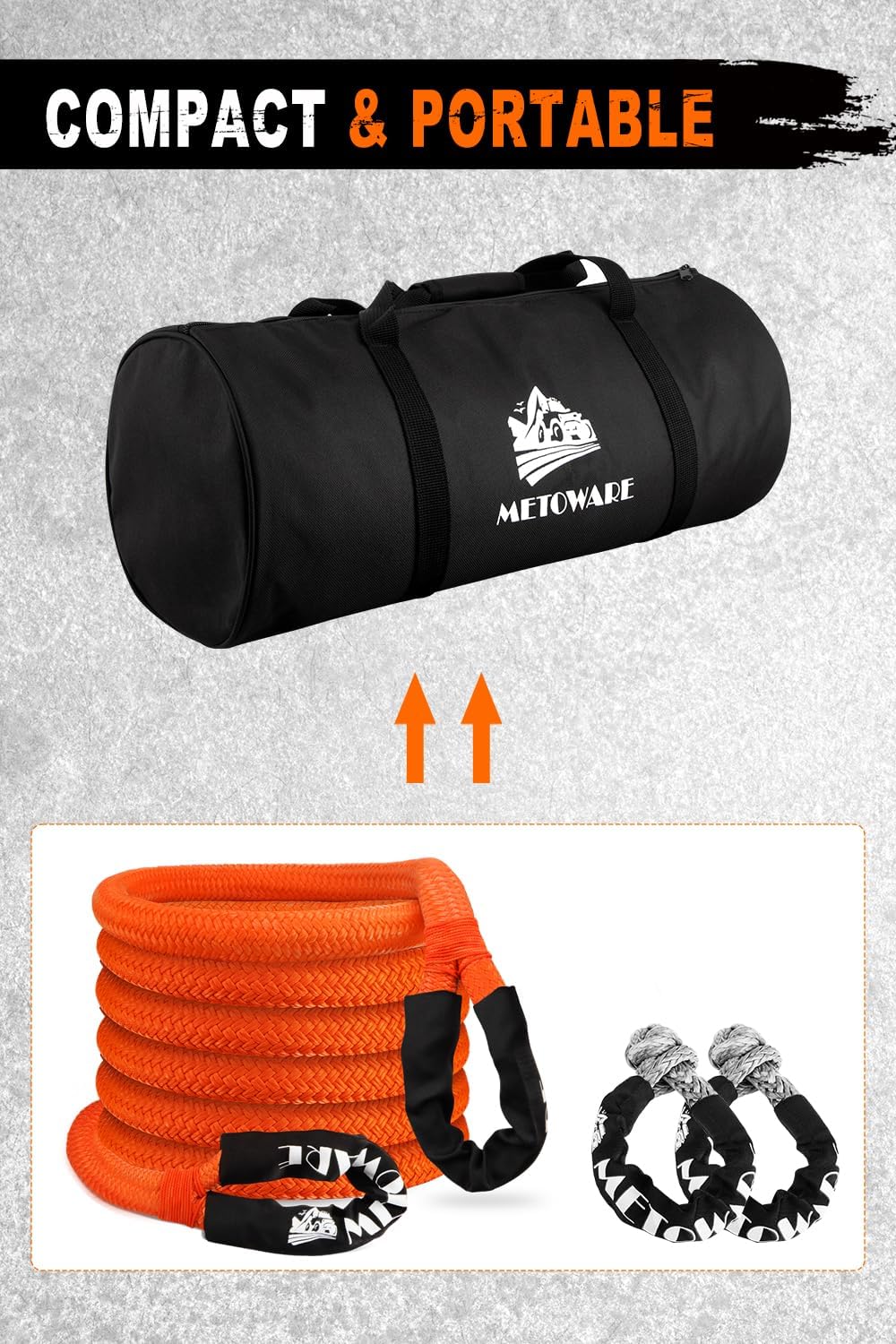 METOWARE Kinetic Recovery Rope (1.25’’ x 20ft) 56,000 LBS Heavy Duty Snatch Strap with 2pcs 1/2inch x 22 Soft Shackles, Tow Rope Offroad Recovery Kit for UTV, ATV, Truck, Car