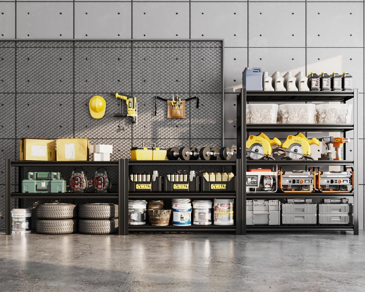 5 Tier Metal Shelving Unit 84" H x 48" W x 24" D, 3000LBS Adjustable Storage Shelves, Heavy Duty Garage Shelves for Warehouse, Basement, Kitchen, Pantry, Living Room, Black