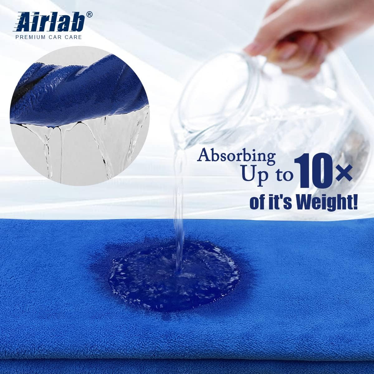 Airlab Microfiber Towels for Cars Wash Drying Thick Plush Cleaning Cloth Auto Detailing Super Absorbent for Interior & Exterior Lint Free, Streak Free, 16" X 16", 800 GSM, Pack of 4