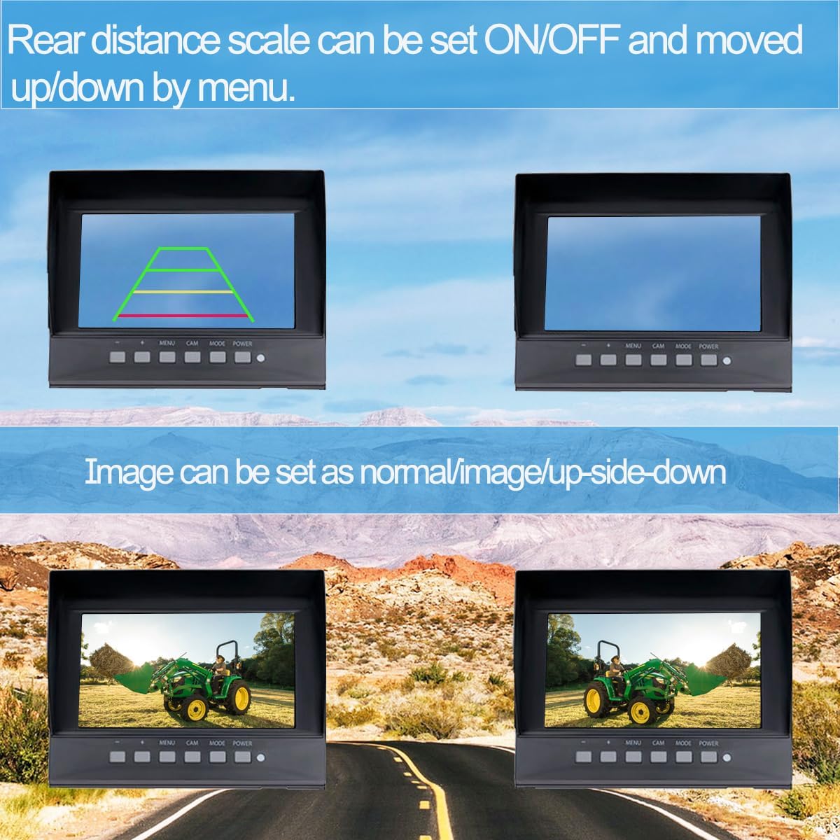7" 1080P AHD Wired Reverse Rear View Backup Two-Camera System,Guide line, IP69K Waterproof Monitor& Camera, Night Vision, Vibration-proof 10G for Tractor/Truck/Excavator/Van/Skid Steer/Heavy Equipment