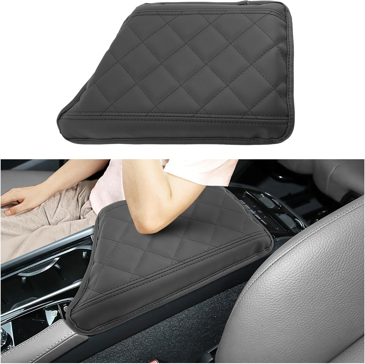 SXCY for 2024 XC90 Armrest Cover for Volvo XC90 2018-2024 Accessories 2024 XC90 Center Console Cover 2024 XC90 Middle Console Cover (Black Checkered Pad)