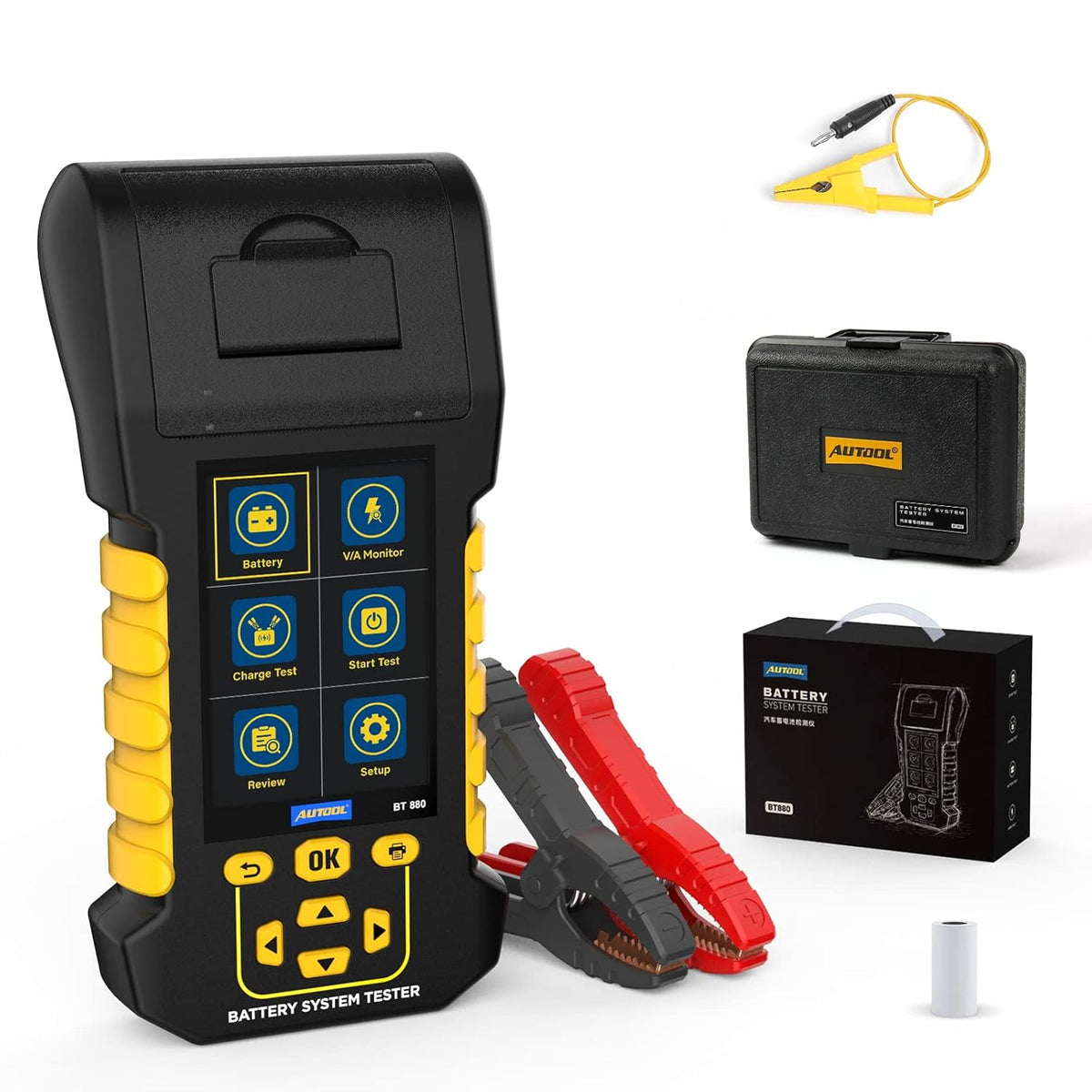 AUTOOL Car Battery Tester 12V 24V Automotive Battery Load Tester with Printer 20-2000CCA Alternator Tester, Cranking & Charging & Leakage Test, 3.2" Screen with Data Review Reverse Polarity Protection