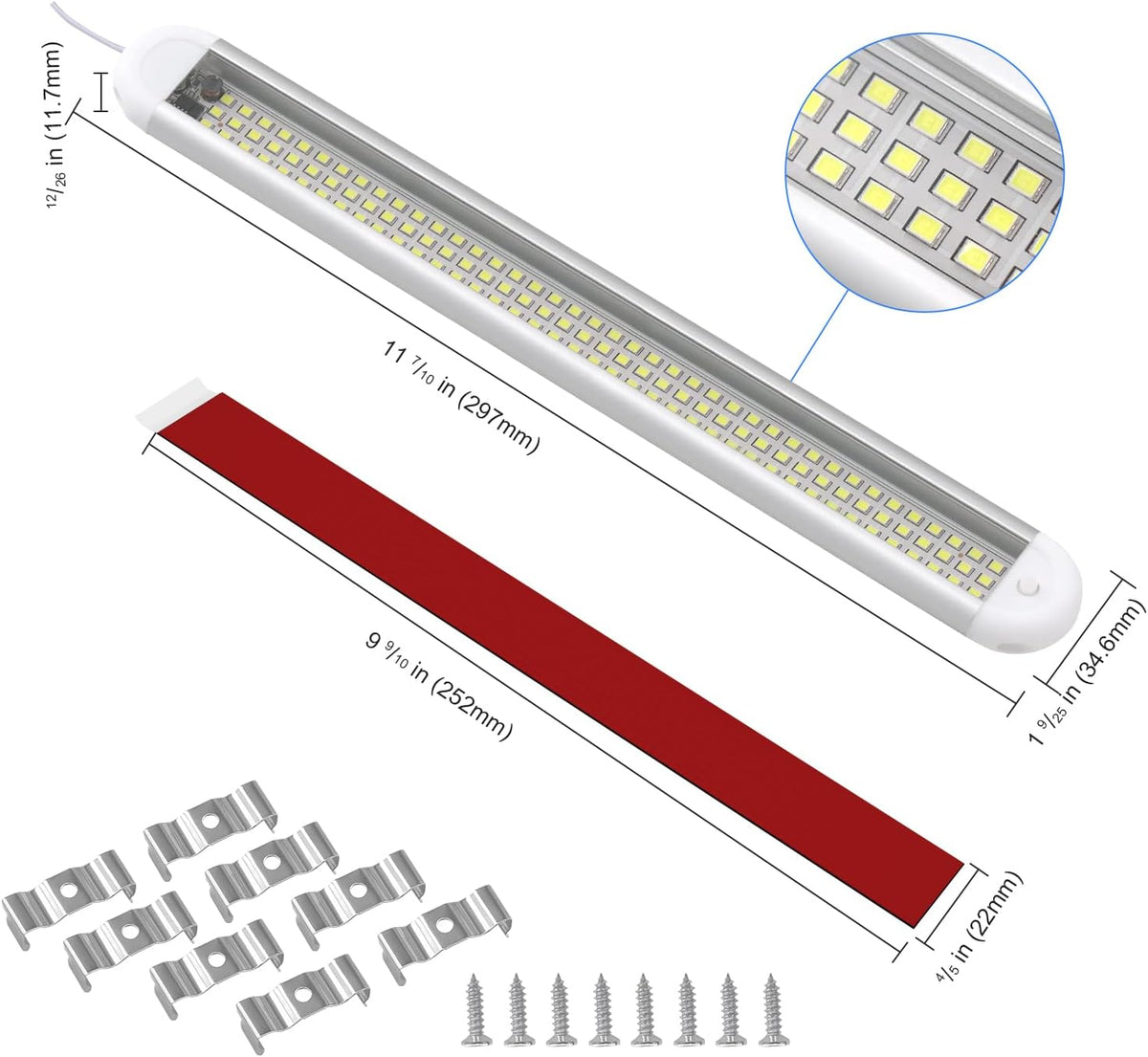 12V LED Interior Light Bar | 120LEDs 1800LM 8W DC 12 Volt led Strip Lights with ON/Off Switch RV Led Lights Interior for Camper Truck Van RV Trailer Cargo Lights Fixture Motorhome (4Pack)