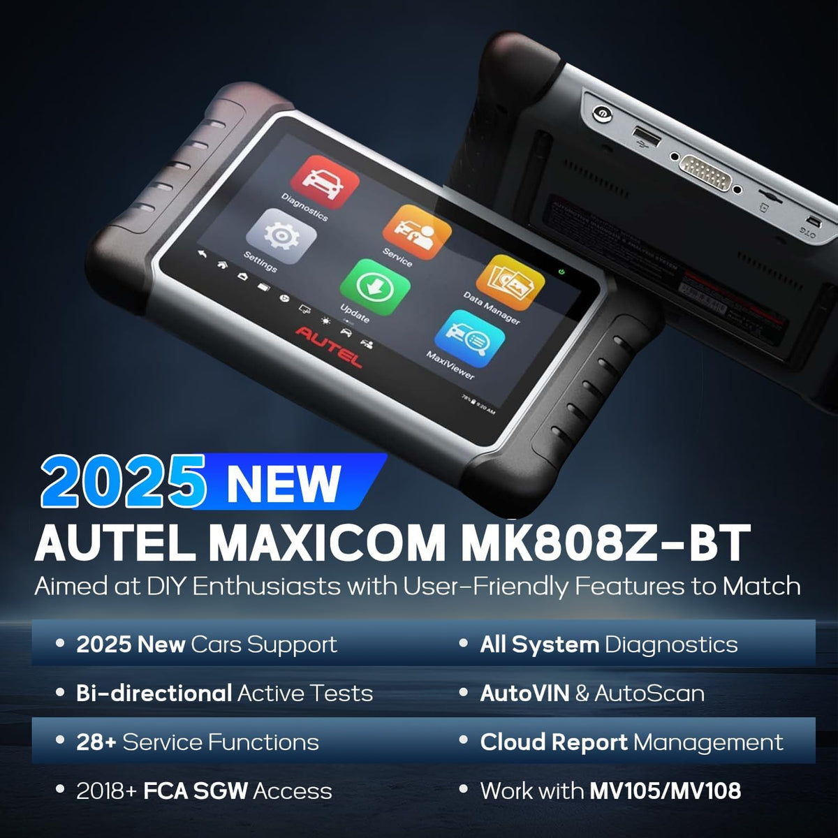 Autel MaxiCOM MK808Z-BT Diagnostic Scanner - Bidirectional Scan Tool Work as MK900BT, Up of MK808S MX808S MK808Z, 28+ Services, Works w/ BT506/MV108S, Android 11, 150+ Brands, FCA