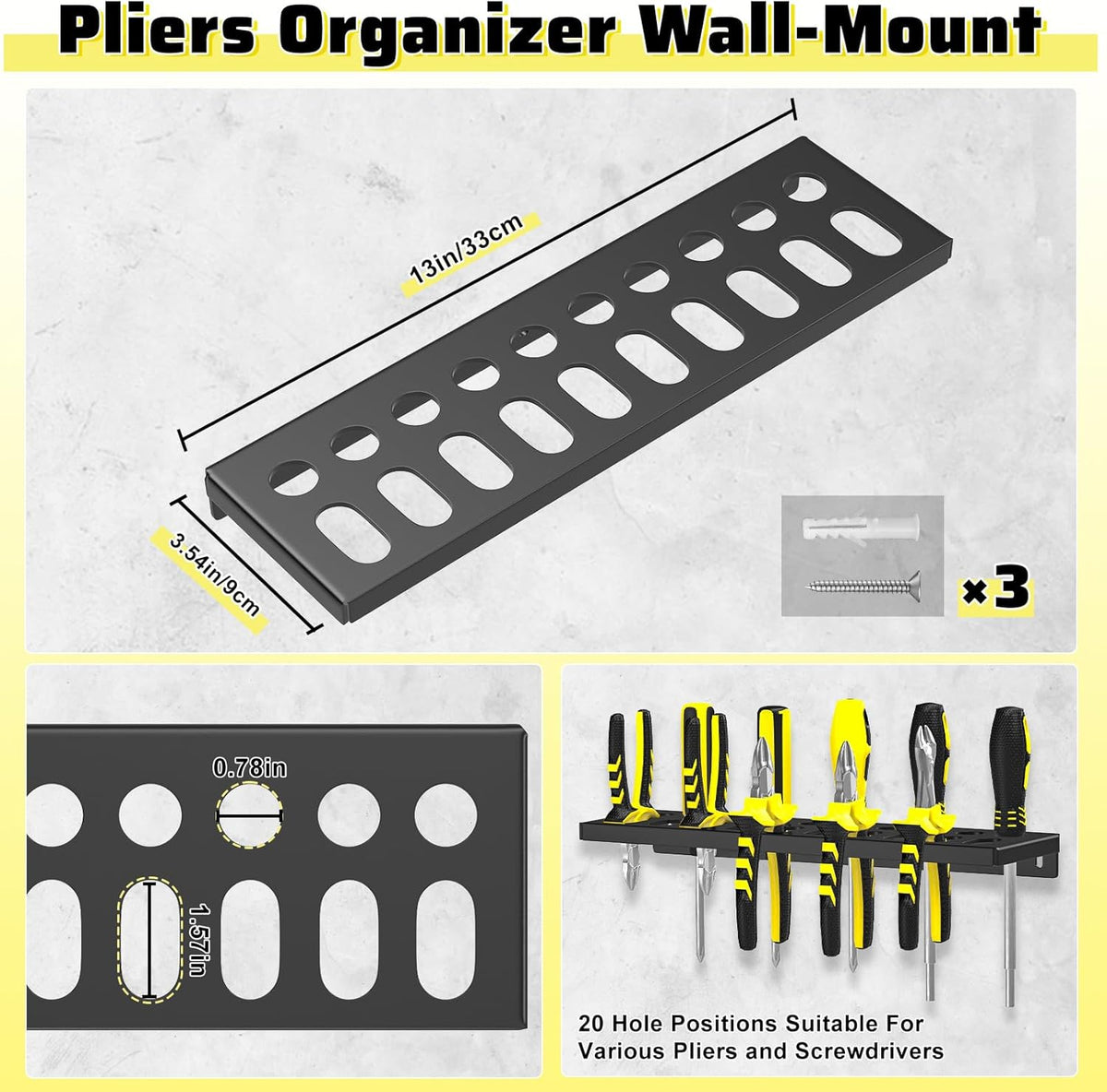 Wall Mount Screwdriver Organizer, Pliers Holder, Hammer Rack, Metal Storage Board, Power Tool Organizer for Workshop Shed Garage Workbench Home, 4 Pcs