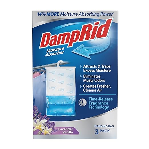 DampRid Lavender Vanilla Hanging Moisture Absorber, 16 oz., 3 Pack - Eliminates Musty Odors for Fresher, Cleaner Air, Ideal Moisture Absorbers for Closet, Blue, Small