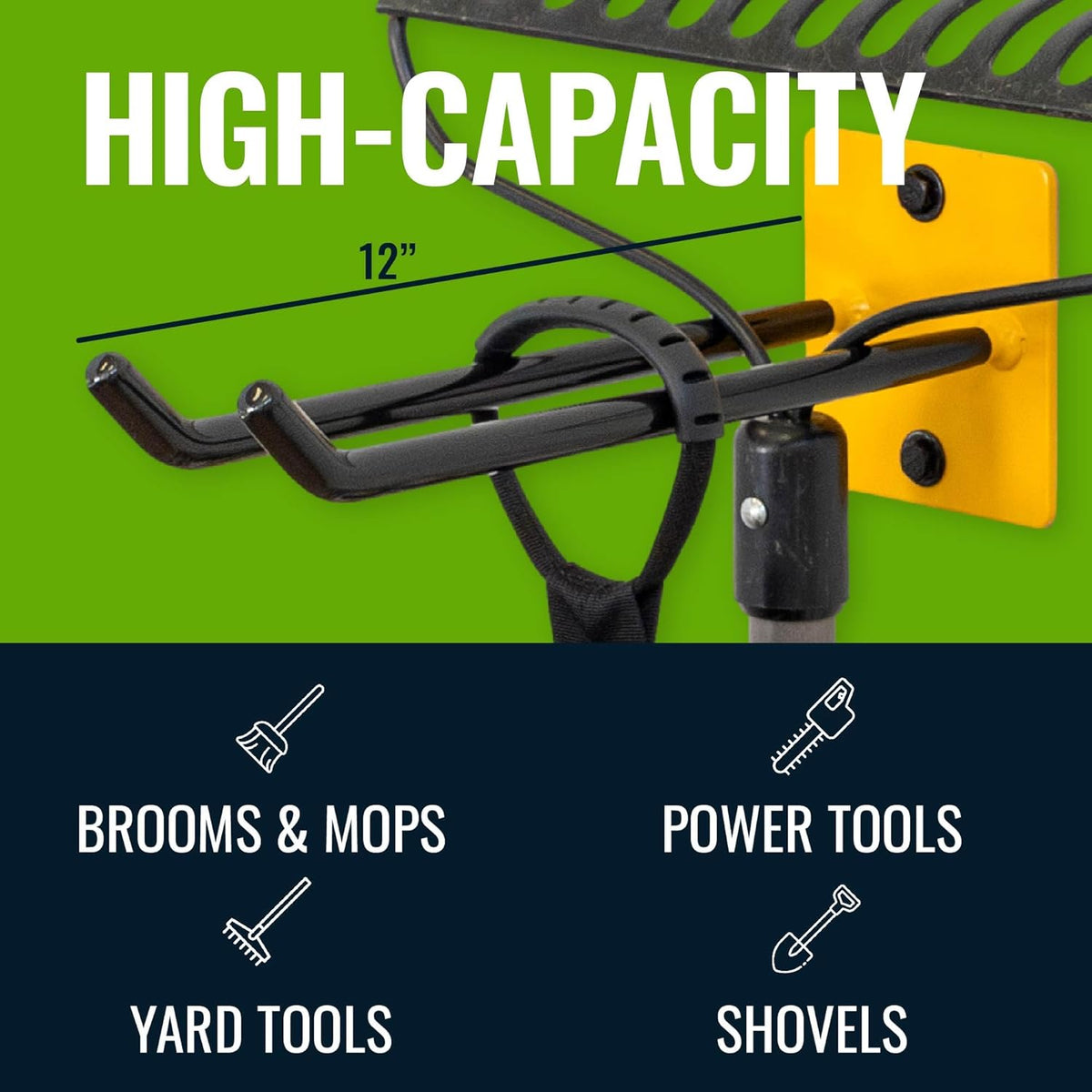 StoreYourBoard Tool Organizer Hook, Wall Mount Garage Storage, Tool Storage for Shovels Rakes Brooms Hoses and More, Rubber-Coated Steel Holds 50 lbs, 12" X 4" X 4.5"