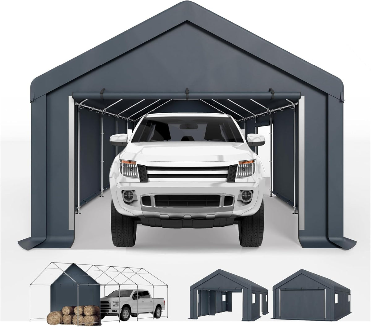 Sophia & William Carport Storage Shed 13x24 ft Portable, Heavy Duty Car Port Canopy Garage Shelter with Sidewalls and Roll Up Doors for Automobile Boat Motorcycle Bike, Gray