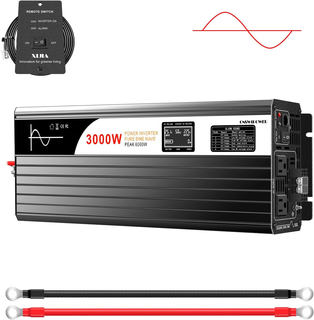 Xijia 3000W (Peak Power 6000W) Pure Sine Wave Inverter DC 72V to AC 120V 60HZ Solar Converter for Home Use car (DC72V (Range 60V-90V) 3000W)