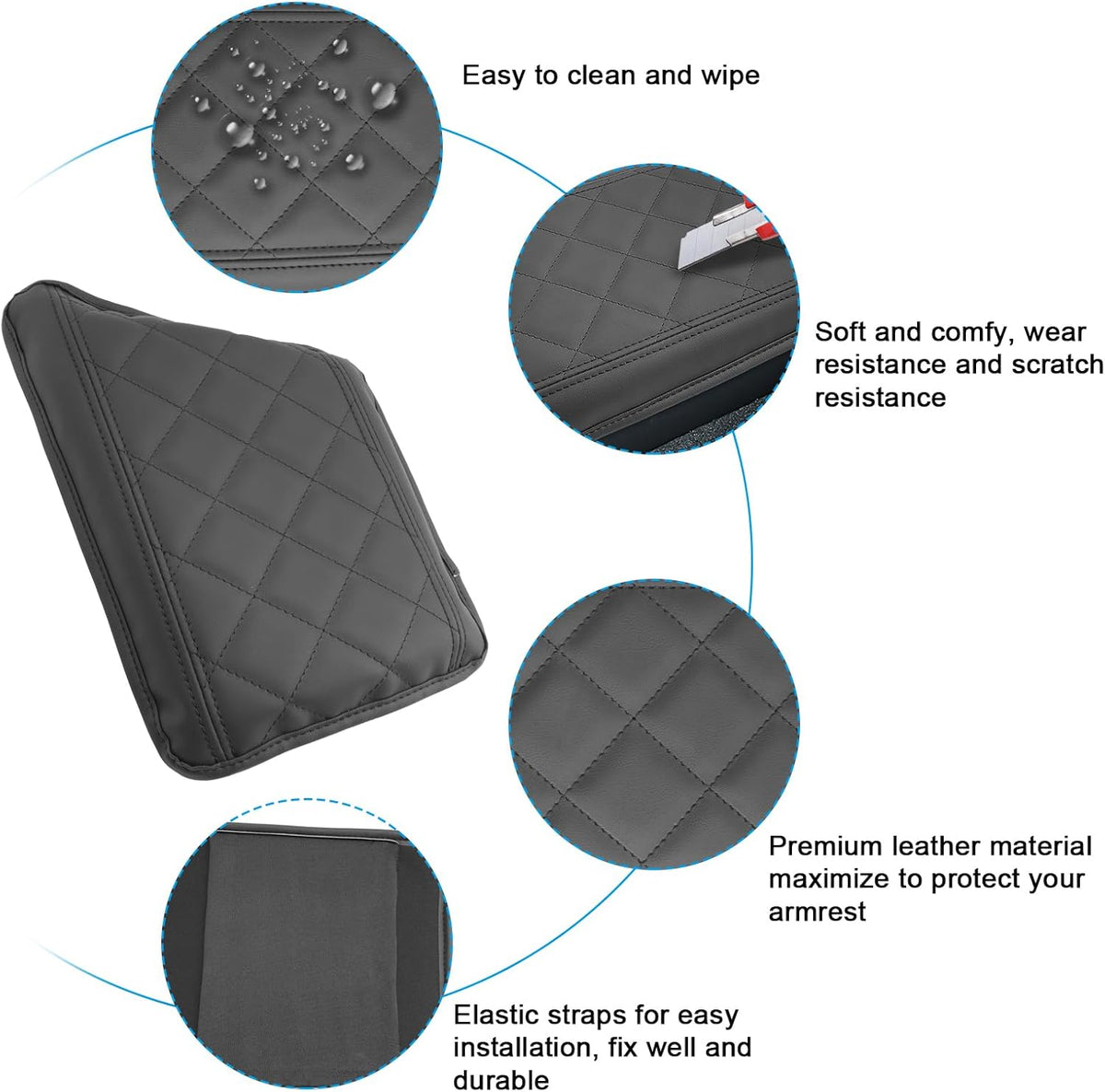 SXCY for 2024 XC90 Armrest Cover for Volvo XC90 2018-2024 Accessories 2024 XC90 Center Console Cover 2024 XC90 Middle Console Cover (Black Checkered Pad)
