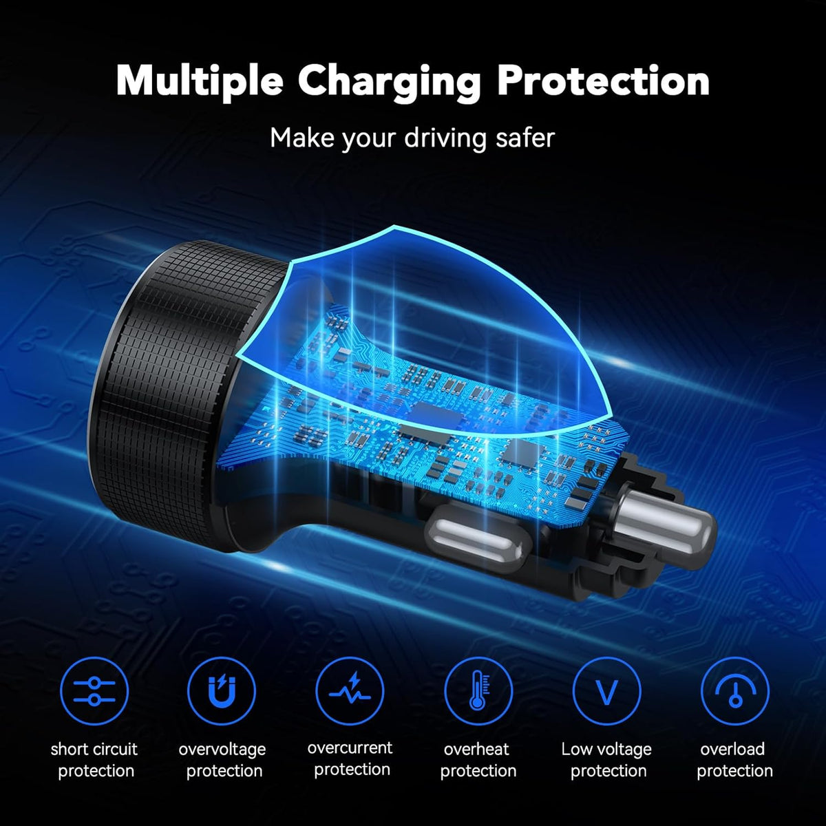 USB C Car Charger, 4 Port 78W Dual USB Car Charger Adapter Fast Charging Multi Port Cigarette Lighter Adapter with Voltmeter Type C Phone Car Accessories for iPhone 16/15/14/13, Samsung Galaxy, iPad