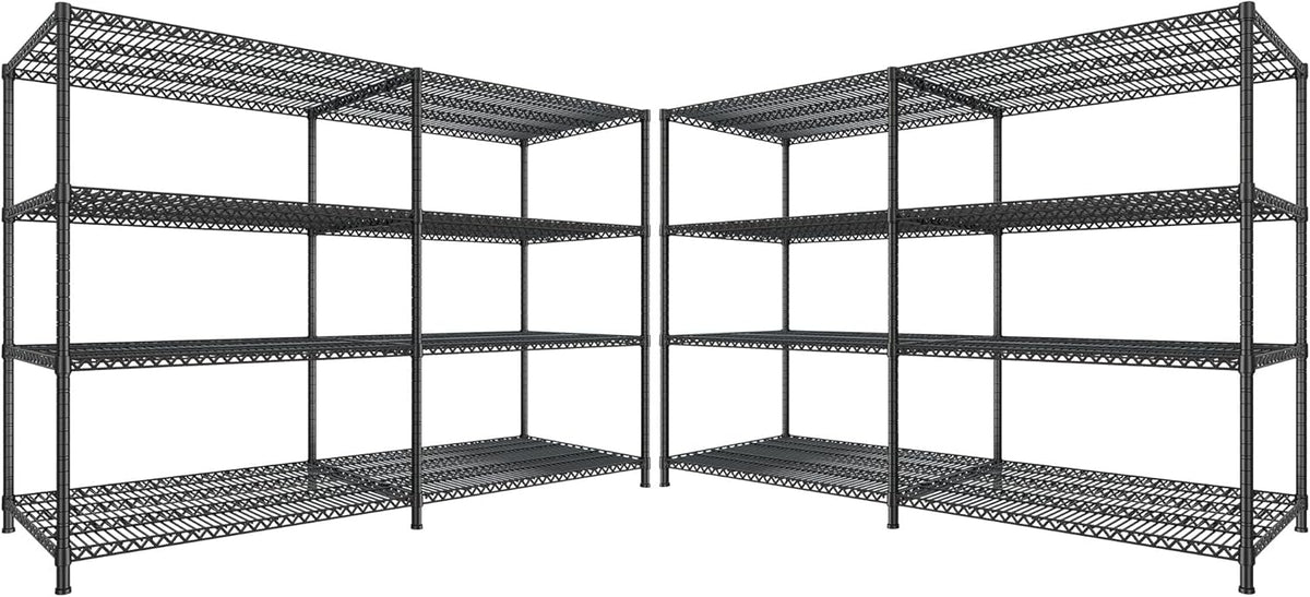 REIBII 81.5''W Storage Shelves 3680LBS Garage Shelving Heavy Duty 4 Tier Metal Shelving Unit Adjustable Wire Shelf and Storage Pantry Shelves for Kitchen Garage, 81.5Wx23.62Dx70.86H，Black, 2PCS
