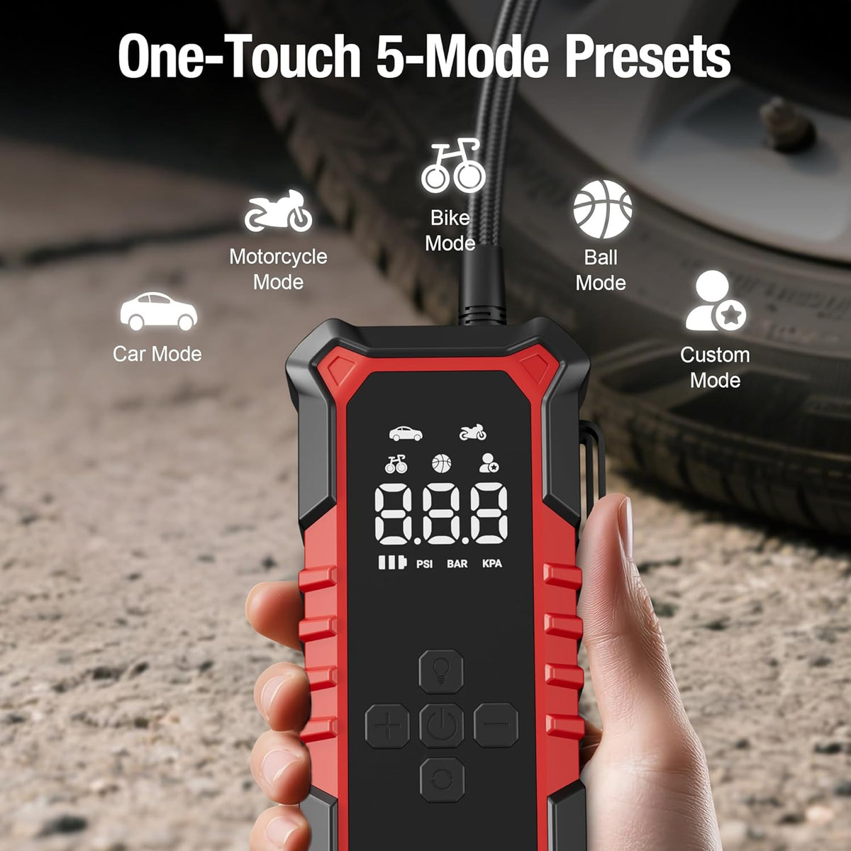 GOOLOO A6 Gear Tire Inflator Portable Air Compressor, 160 PSI Cordless Tire Inflator with Digital Pressure Gauge ＆LED Light, Air Pump for Car Tires, Bike, Motorcycle, Balls