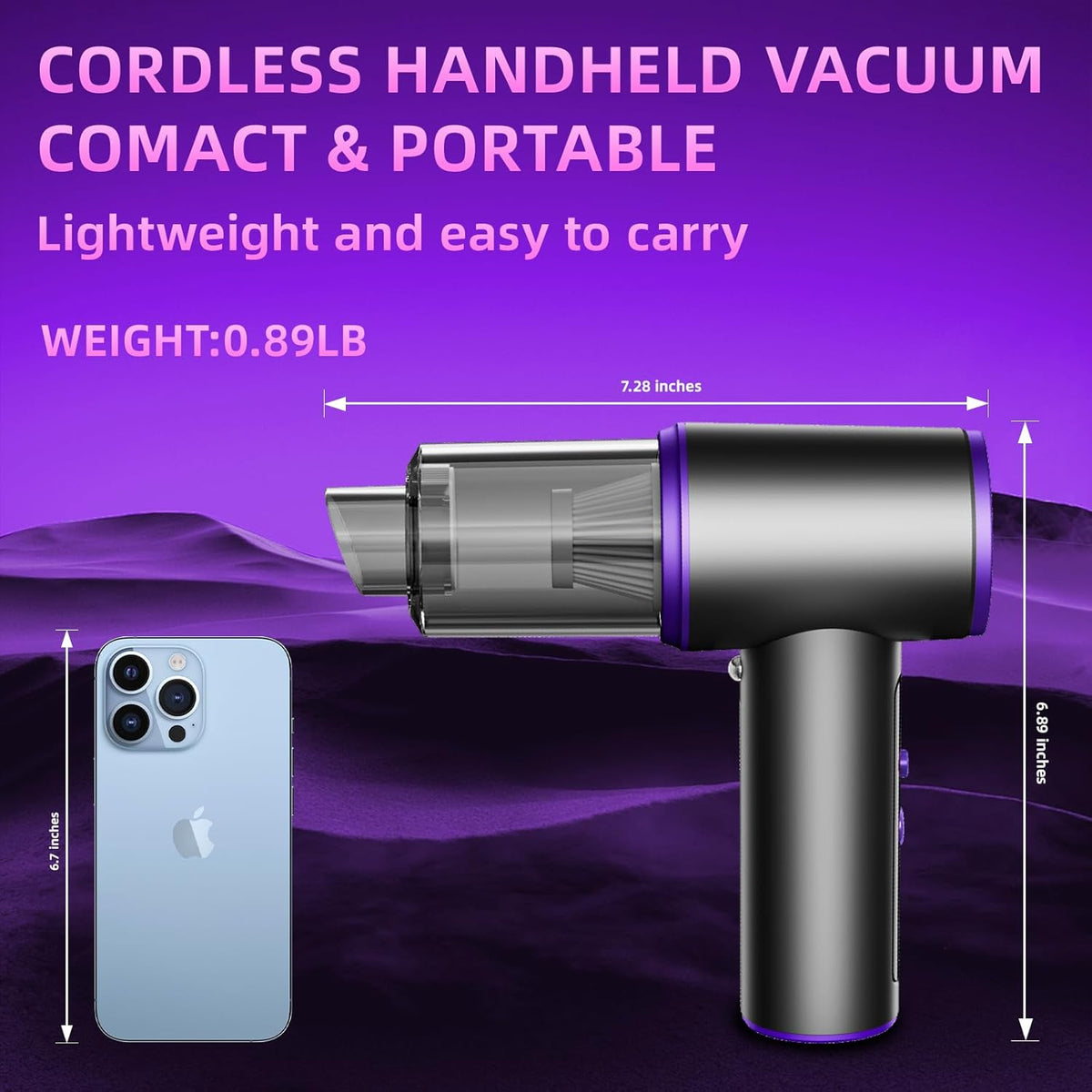 Aihoye Car Vacuum Portable Cordless, 17000PA Mini Vacuum Cleaner with Brushless Motor, 4-in-1 Air Duster & Air Blower & Pump Hand Held Vacuum Cleaner for Car, Home, Office, Camping, Pet, Auto