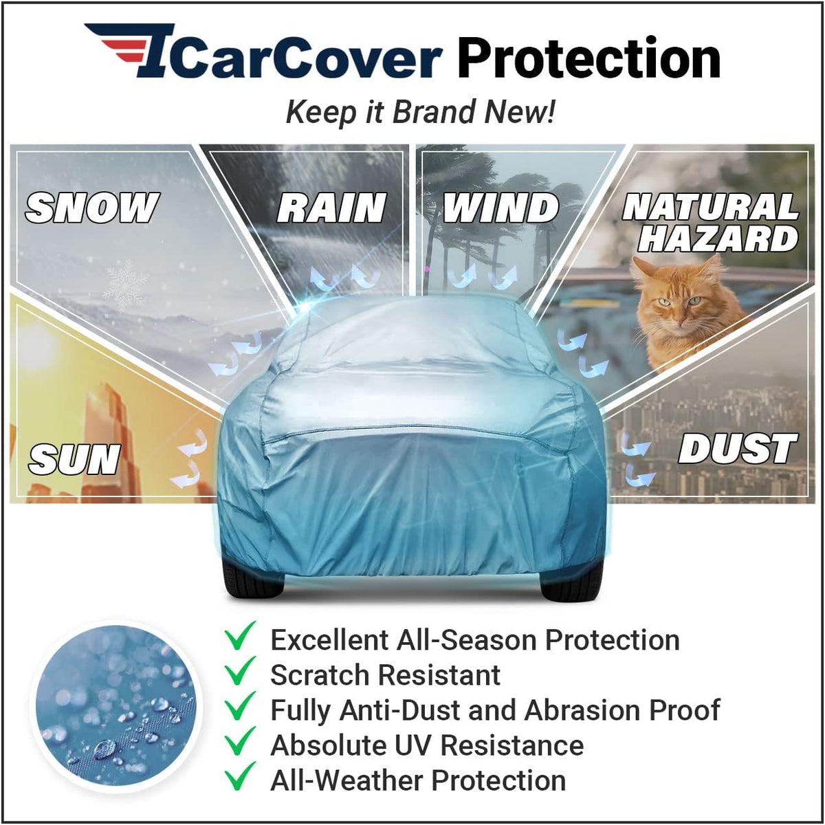 iCarCover Premium Car Cover for 1967-1970 Pontiac Executive Heavy Duty Waterproof All-Weather Automobiles Custom Fit Indoor Outdoor UV Snow Protection Covers with Straps and Bag