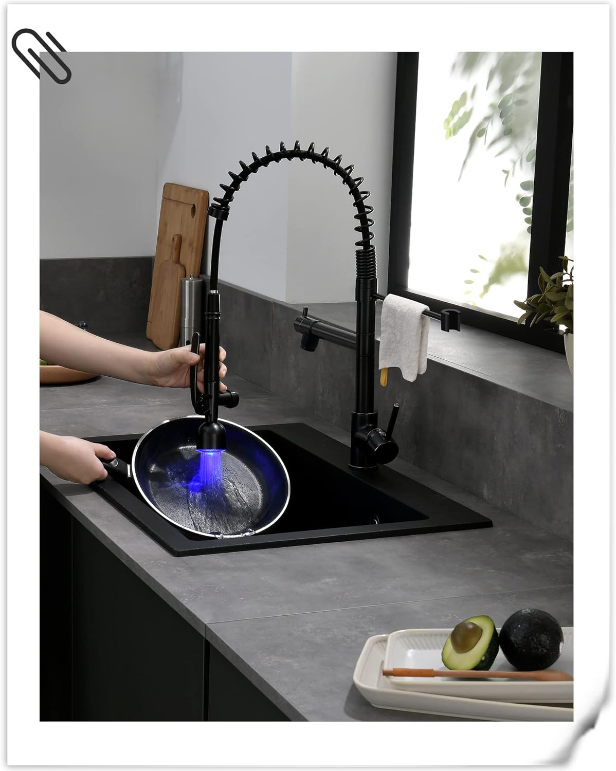 Fapully Commercial Single Handle Pull Down Sprayer Oil Rubbed Bronze Kitchen Faucet, Kitchen Sink Faucet with LED Light