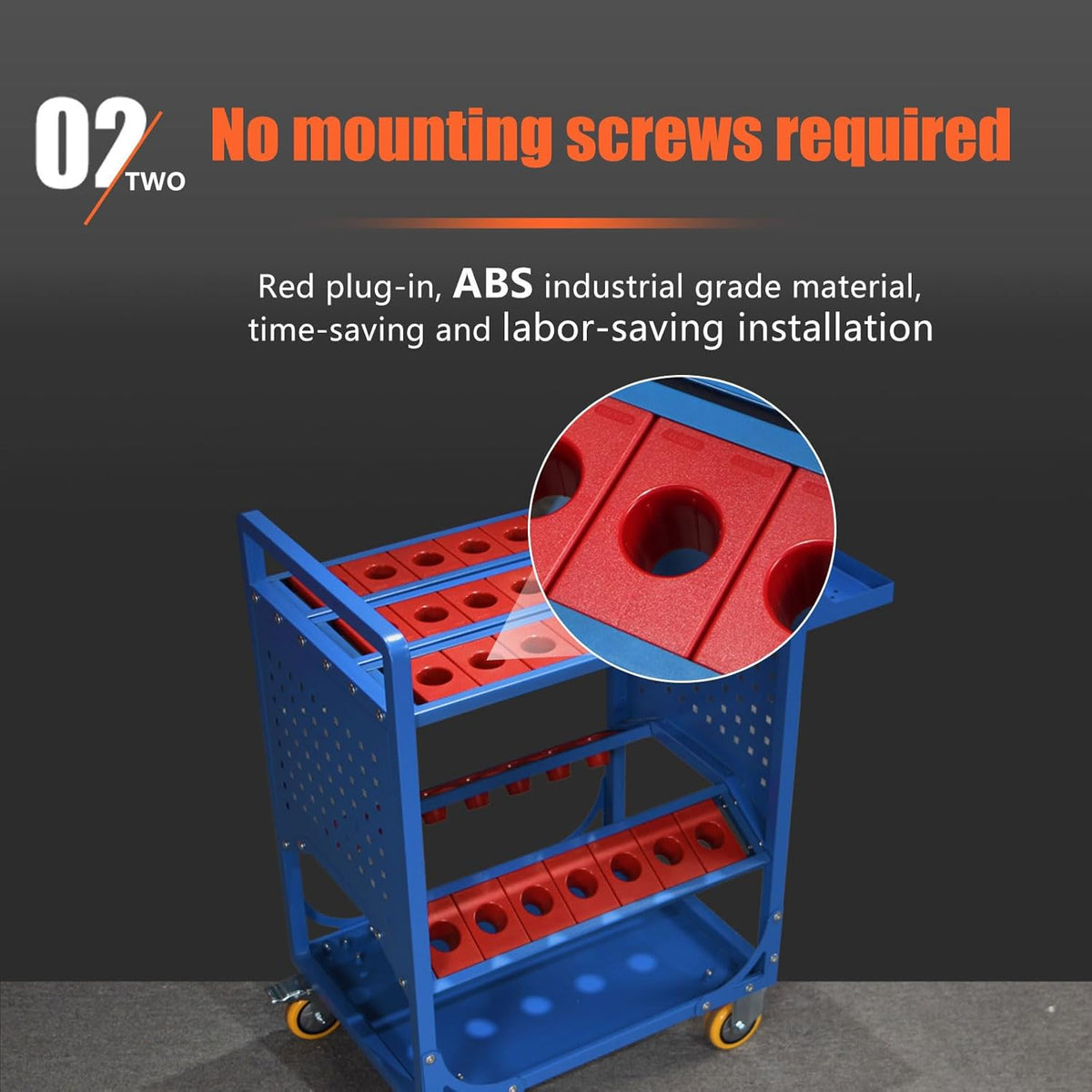 Blue Classic 50 Taper CNC Tool Holder Transfer Cart, 25 Capacity CAT/BT50 Service Carts with Wheels Heavy Duty, Multi-Function Workshop CNC Tool Trolley