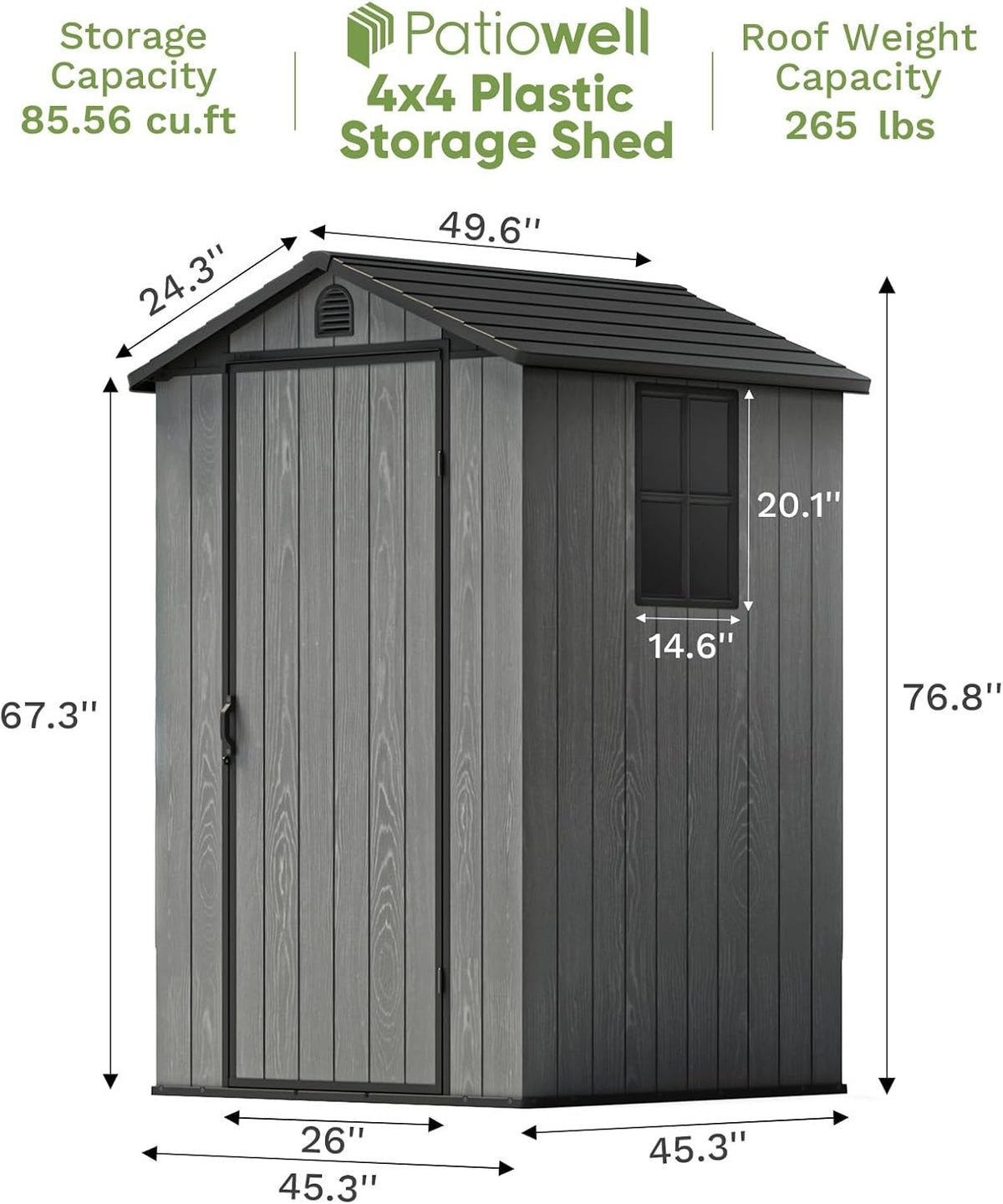 Patiowell 4' x 4' Plastic Outdoor Storage Shed with Floor, Resin Outside Tool Shed with Window and Lockable Door for Backyard Garden Patio Lawn, Gray (Fit-it Shed)