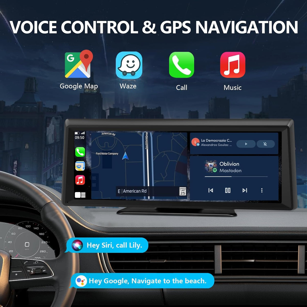 Wireless CarPlay Screen with 2K Dash Cam, 8.1" Portable Touchscreen Car Stereo with CarPlay & Android Auto, 1080P Backup Camera, Voice Control, Bluetooth, Mirror Link, GPS Navigation