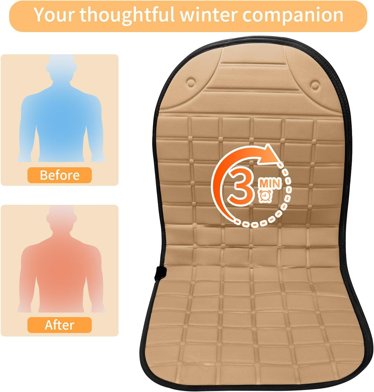 2 Pack Winter Seat Cushion - Portable Comfortable Fiber Seat Cover with Adjustable Buckle for Full Back and Seat (Khaki)