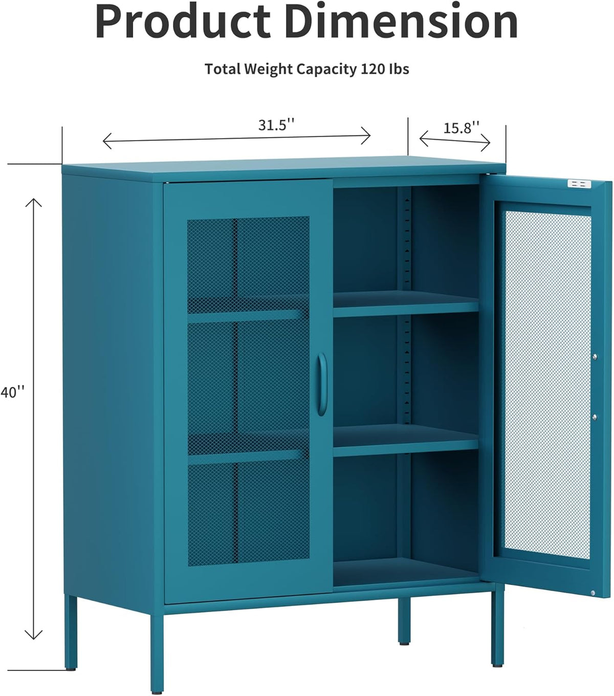 Metal Storage Cabinet with Mesh Doors,Steel Display Cabinet with Adjustable Shelves,Metal Office Storage Locker for Home Office,Garage(Blue, 40''H)