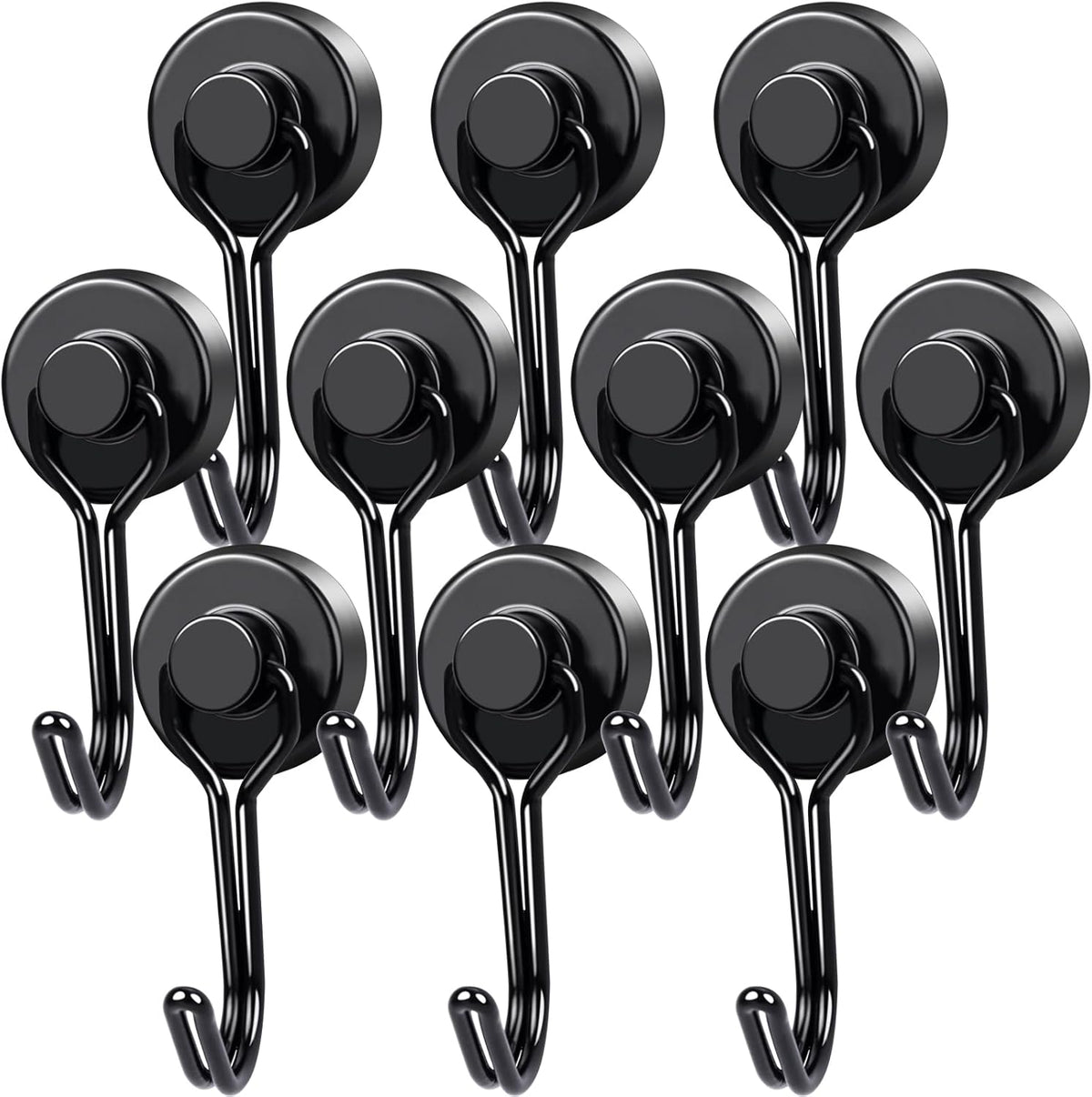 MIKEDE Magnetic Hooks, 40Lbs Heavy Duty Neodymium Magnet Hooks Black Magnetic Swivel Hooks for Hanging, 10 Pack Rust Proof Strong Magnets with Hook Metal Hanger for Fridge, Toolbox, Storage