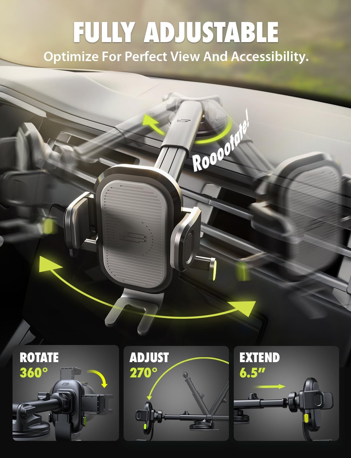 Bracketron Easy OneClick Cell Phone Holders for Your Car, Universal Car Mount Suction Cup for Dashboard Windshield Air Vent Truck Stand, for iPhone Samsung Google, All Smartphones & Car Models, Black
