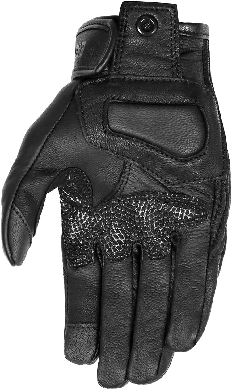 Updated Full Finger Leather Motorcycle Gloves Phone Touch Goat Skin Black Motorbike Riding Gloves (Updated,Non-Perforated, L)