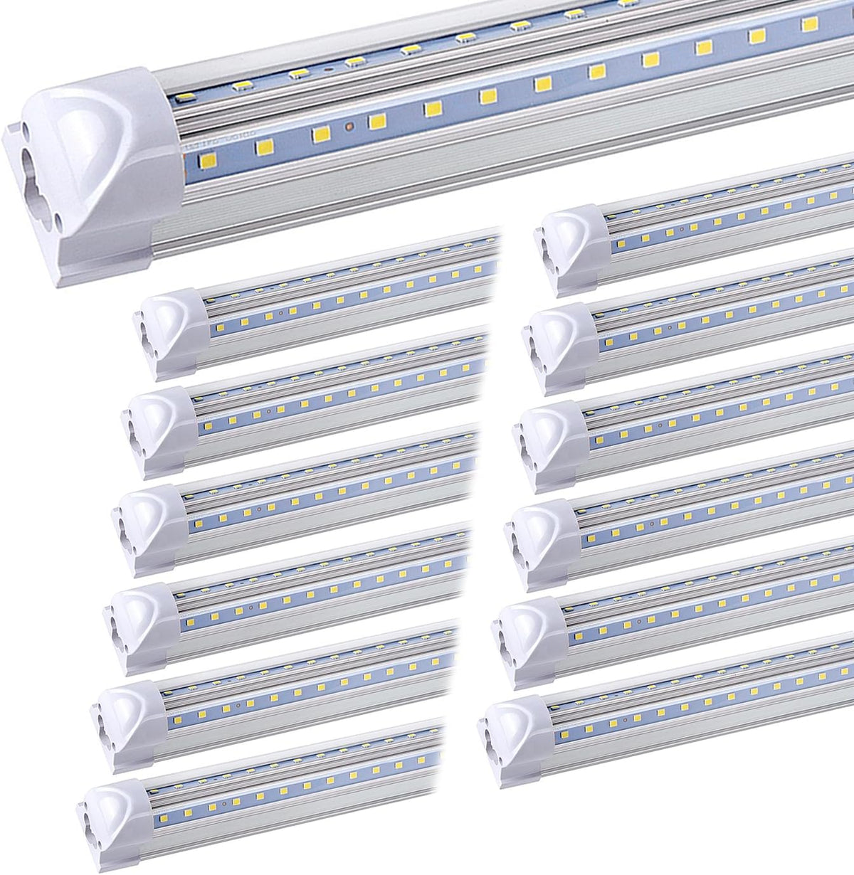 (12-Pack) 8ft LED Shop Light Fixture, 100W 15000LM 6000K, Cold White, V Shape, Clear Cover, Hight Output, Linkable Shop Lights, T8 LED Tube Lights for Garage 8 Foot with Plug