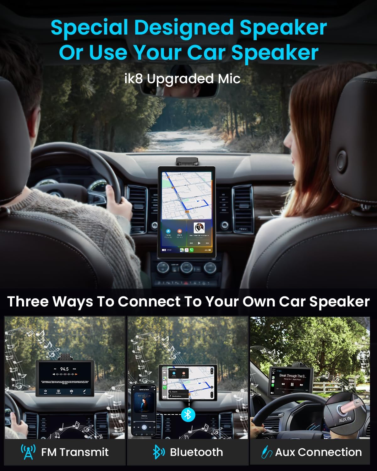 8” Wireless Apple CarPlay Screen for Car with Android Auto & 1080P Backup Camera, Rotatable Touchscreen Car Stereo, Vertical & Horizontal Mode, Bluetooth, GPS Navigation, Mirror Link