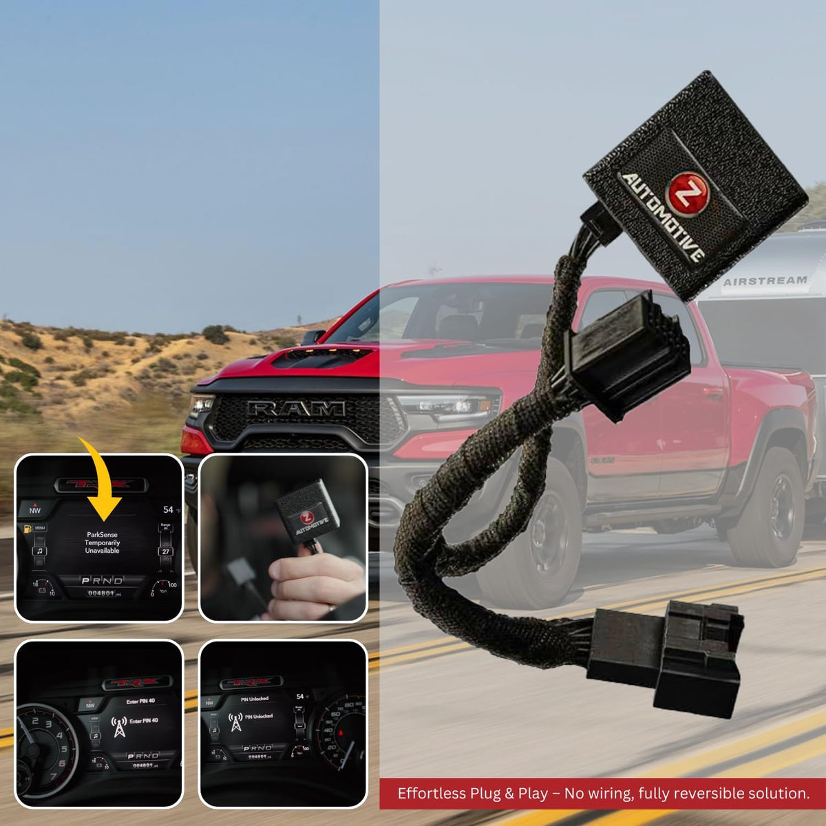 Z Automotive RAM ParkSense Fix for 2021+ Ram 1500 DT/TRX – Restores ParkSense Functionality with Larger Tires – Easy 2-Minute Plug-and-Play Installation – No Permanent Modifications