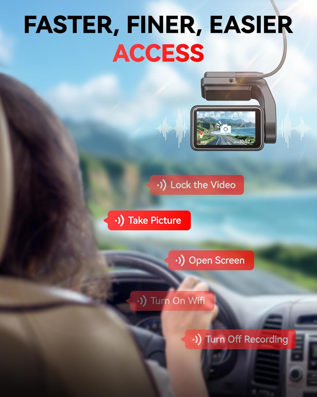 REDTIGER F4 4K Dash Cam Front, 2.2 inch Mini Car Camera, 2160P UHD Touch Screen, Voice Control, Included 32GB Card, Night Vision, Built-in GPS, WiFi APP Control, Loop Recording, 24H Parking Monitor
