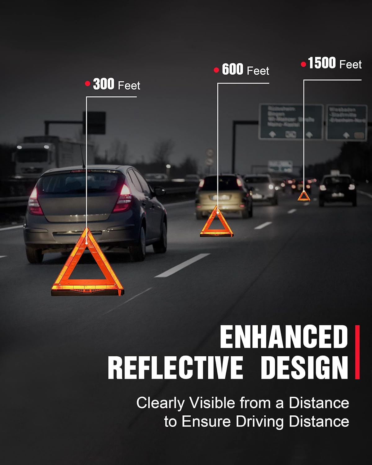 3 Pack Warning Triangle DOT Approved, Foldable Emergency Safety Reflective Triangles for Roadside Vehicles Breakdown with Carrying Case