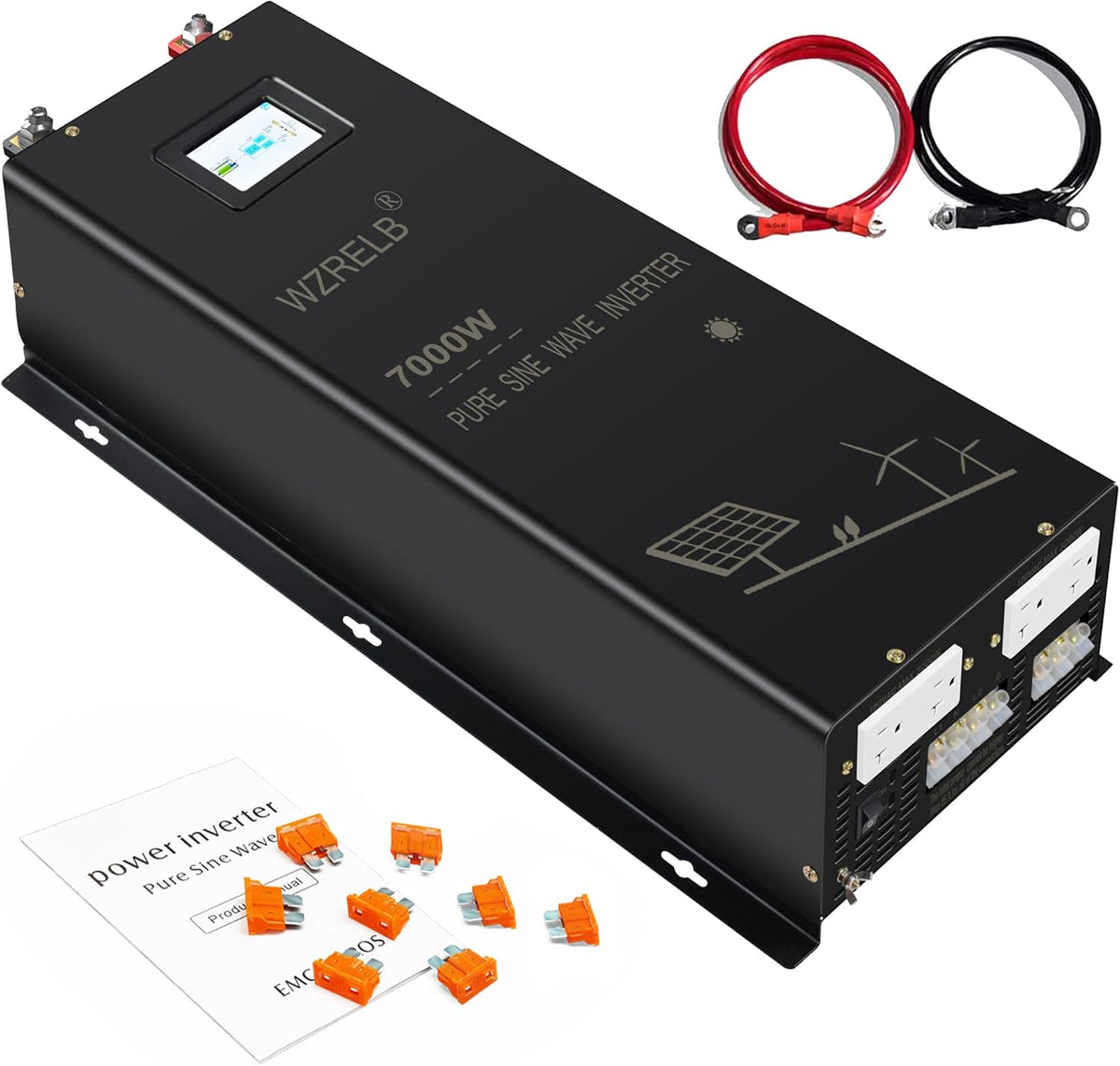 WZRELB 7000W Split Phase Pure Sine Wave Inverter, 48V DC to 120V/240V AC, 4 AC Outlets, Hardwire Terminal, High Efficiency up to 91.6%