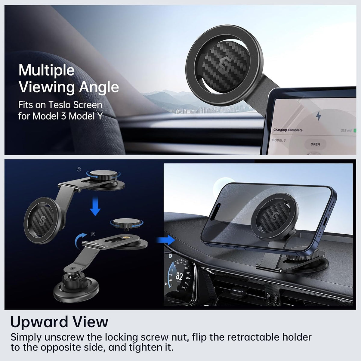 SYNCWIRE Fits MagSafe Car Mount for Universal Dashboard, Tesla Screen, Magnetic Phone Holder for Car, Foldable Aluminum Alloy Arm, Super Stable Car Mount for iPhone 16 Pro Max 15 14 13 12&All Phones