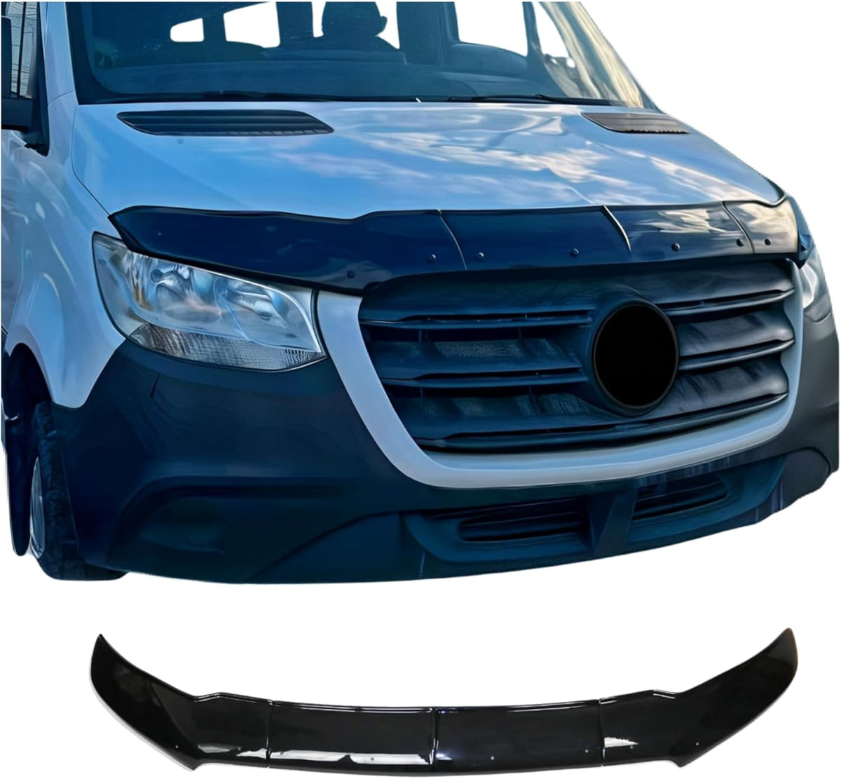OMAC Front Bug Shield Hood Deflector for Mercedes Sprinter W907 910 2019-2025, 3 Pcs, All Weather, Black