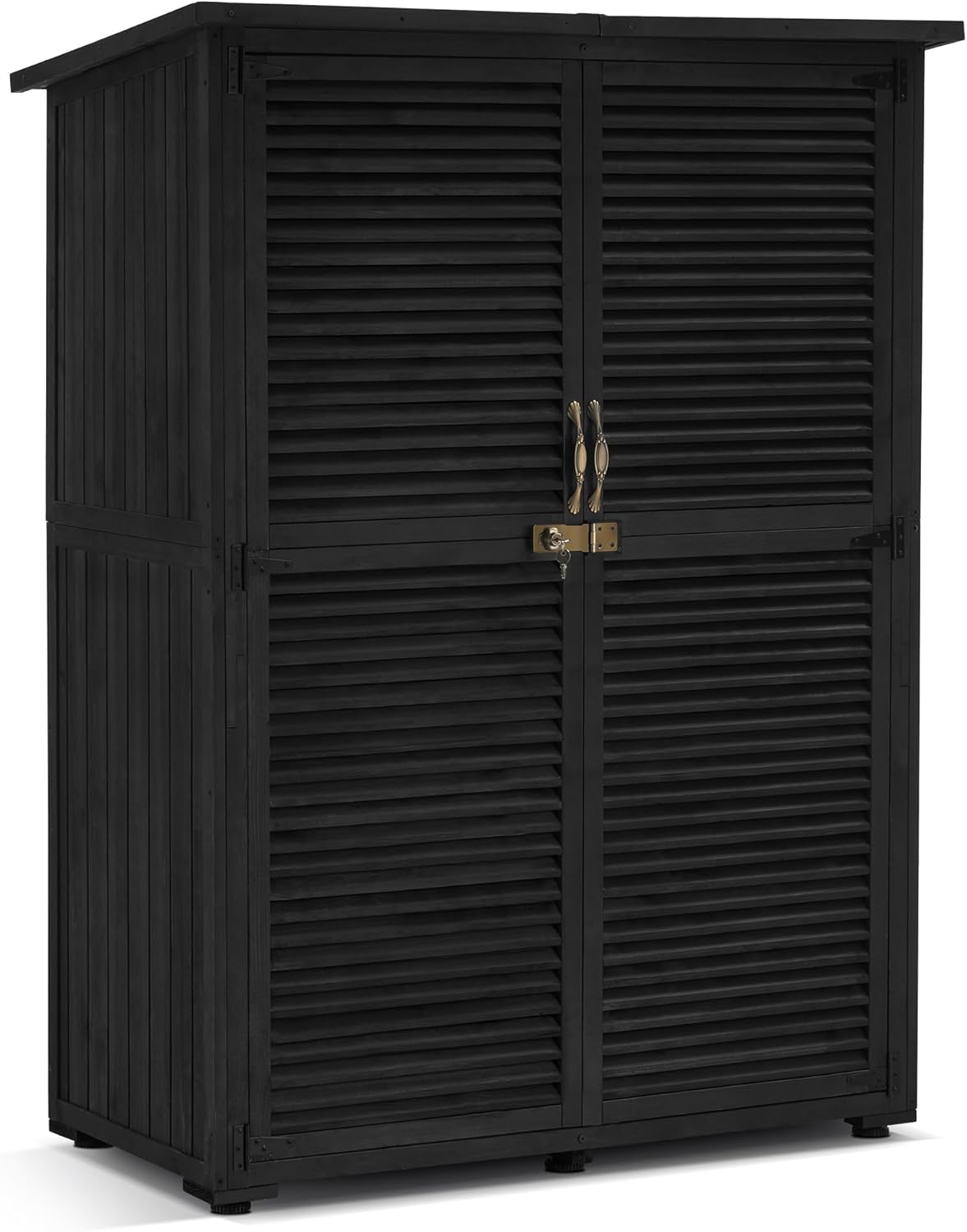 MCombo Outdoor Storage Cabinet, Wooden Storage Shed with Latch, Outside Garden Tool Shed with 2 Doors for Patio Yard Lawn, 1900 (Black, Large)
