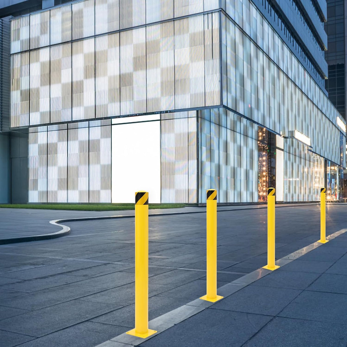 Safety Bollard 2 Packs, 48 Inch Height Steel Bollard Post for Parking Lot, 4.5 Inch Diameter Pipe, Yellow Safety Bollard Post with 16 Anchor Bolts, Ideal for Traffic-Sensitive Areas, Driveway Barrier