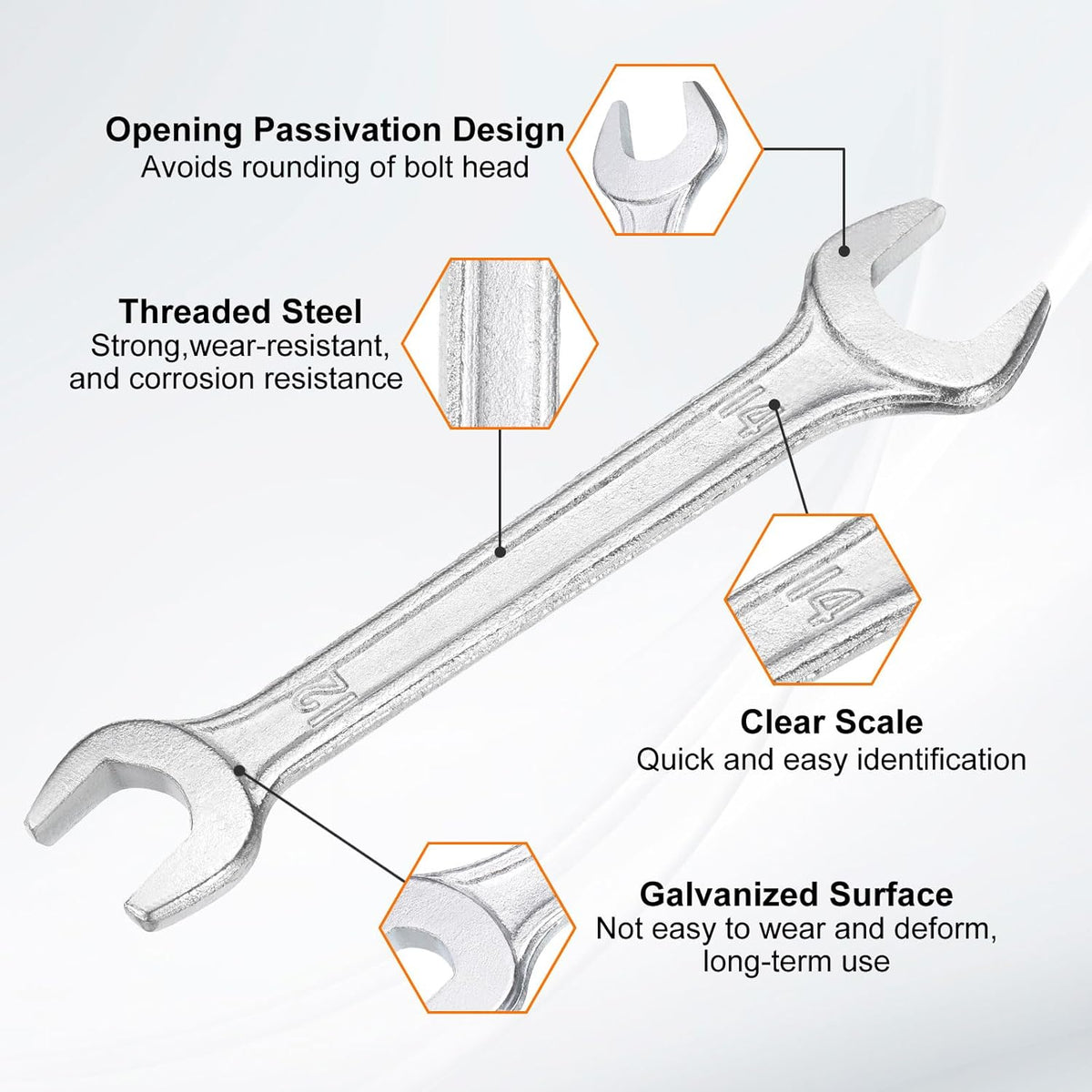 HARFINGTON 2pcs Double Open End Wrench 12mm x 14mm Metric 15 Degree Offset Angle Small Flat Head Wrench Galvanizing Open Ended Spanner for Automotive Repair Furniture Assembly