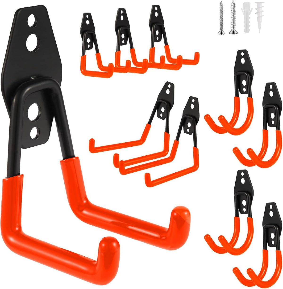 Steel Garage Hooks Wall Tool Organizer, 10 Pack Garage Storage Hook Heavy Duty Utility Storage Hangers Orange for Ladders, Ropes, Garden Tools