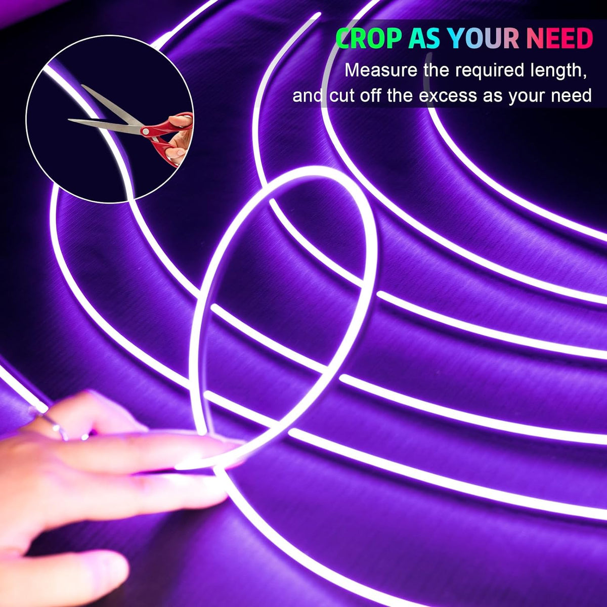 Acrylic Interior Car LED Strip Light with Wireless APP, RGB 6 in 1 & 175 inches 593 LEDs,Car Ambient Lighting Kits Sound Active Function Music Sync LED Strip for Car Accessories