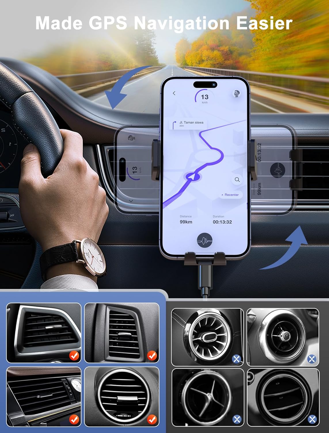 MOKPR Wireless Car Charger, Auto-Clamping Car Mount 15W/10W/7.5W Fast Charging CD Slot Air Vent Car Phone Mount Fit for iPhone 16 15/14/13/13 Pro/12 Pro Max/12 pro/12/11 Series, Samsung Galaxy Series