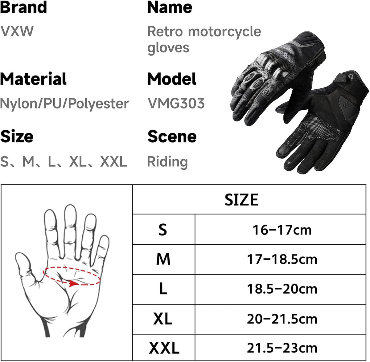 VXW Motorcycle Gloves for Men and Women - Gel Palm Sliders, Leather & Mesh Construction Full Finger Touchscreen, High-Speed Sports Gear for MTB/ATV/BMX/Motocross/Dirt Bike