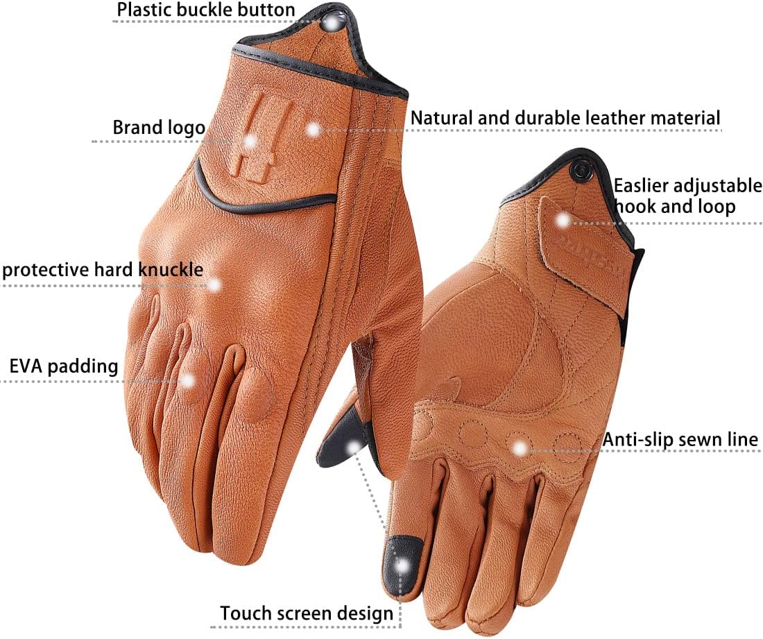 Harssidanzar Leather Motorcycle Gloves for Men Touchscreen GM028