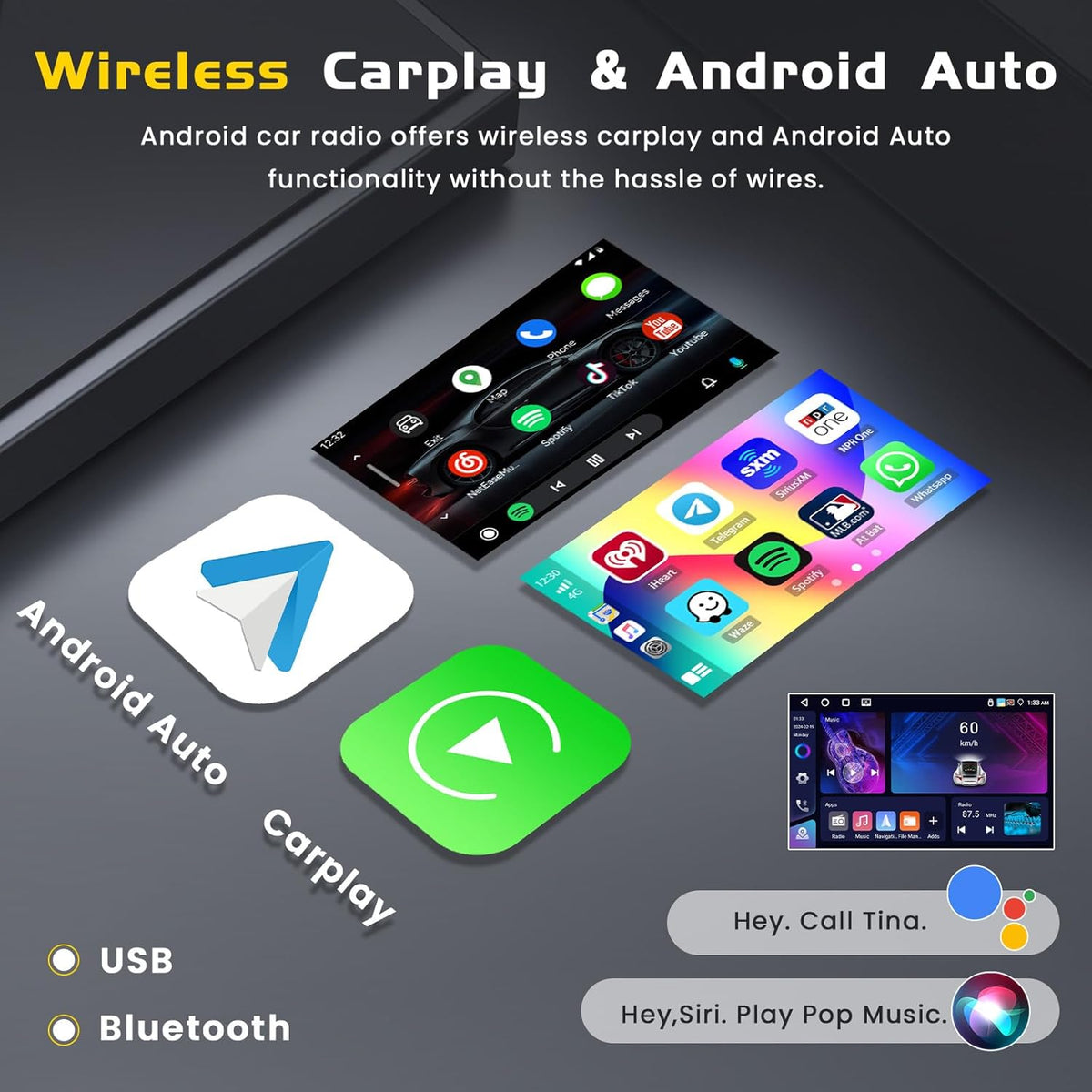[4G+64G] Android 15 Car Stereo for Kia Cerato K3 Forte 2013-2018 with Wireless Carplay Android Auto, 9 Inch HD Touch Screen with WiFi GPS Bluetooth5.0 FM/RDS Radio 32EQ SWC Backup Camera MIC