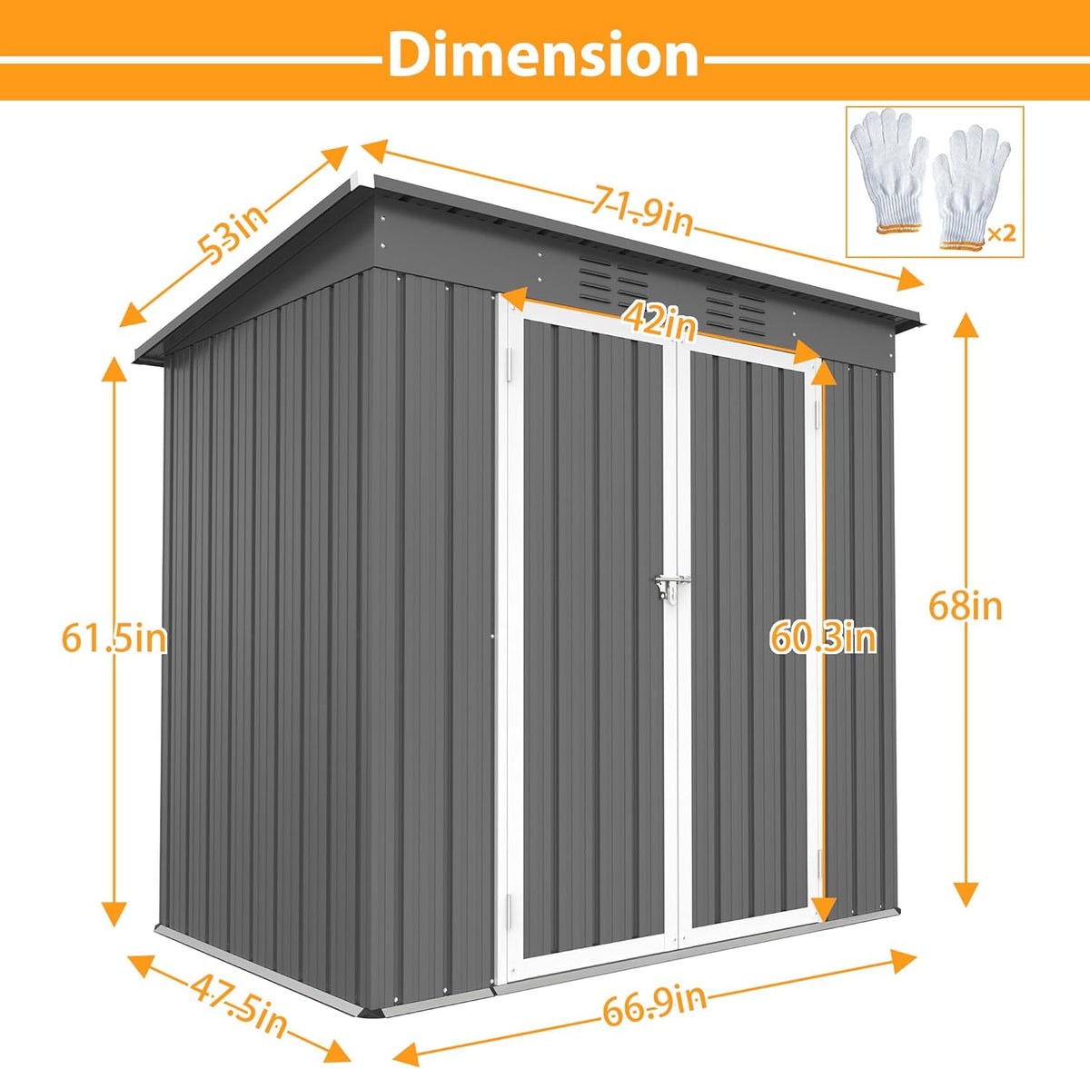 6' x 4' Outdoor Metal Storage Shed, Galvanized Steel Tool Garden Shed, for Patio Backyard Lawn Garden (6x4 Ft Grey)