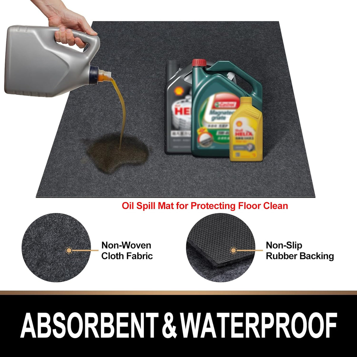 Oil Spill Mat, 29 x 36 inches, Premium Absorbent Oil Pad. Contains Liquids, Protects Garage Floor from Spills, Drips, Splashes and Stains. Washable, Reusable, Waterproof Rubber Parking Mats