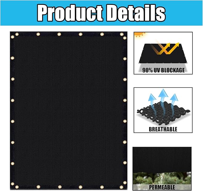 Amagenix 90% Shade Fabric 5'X 7' Black Sun Shade Cloth with Grommets for Pergola Replacement Shade Cover Canopy, Heavy Duty, Cable Zip Ties Included (We Customized)