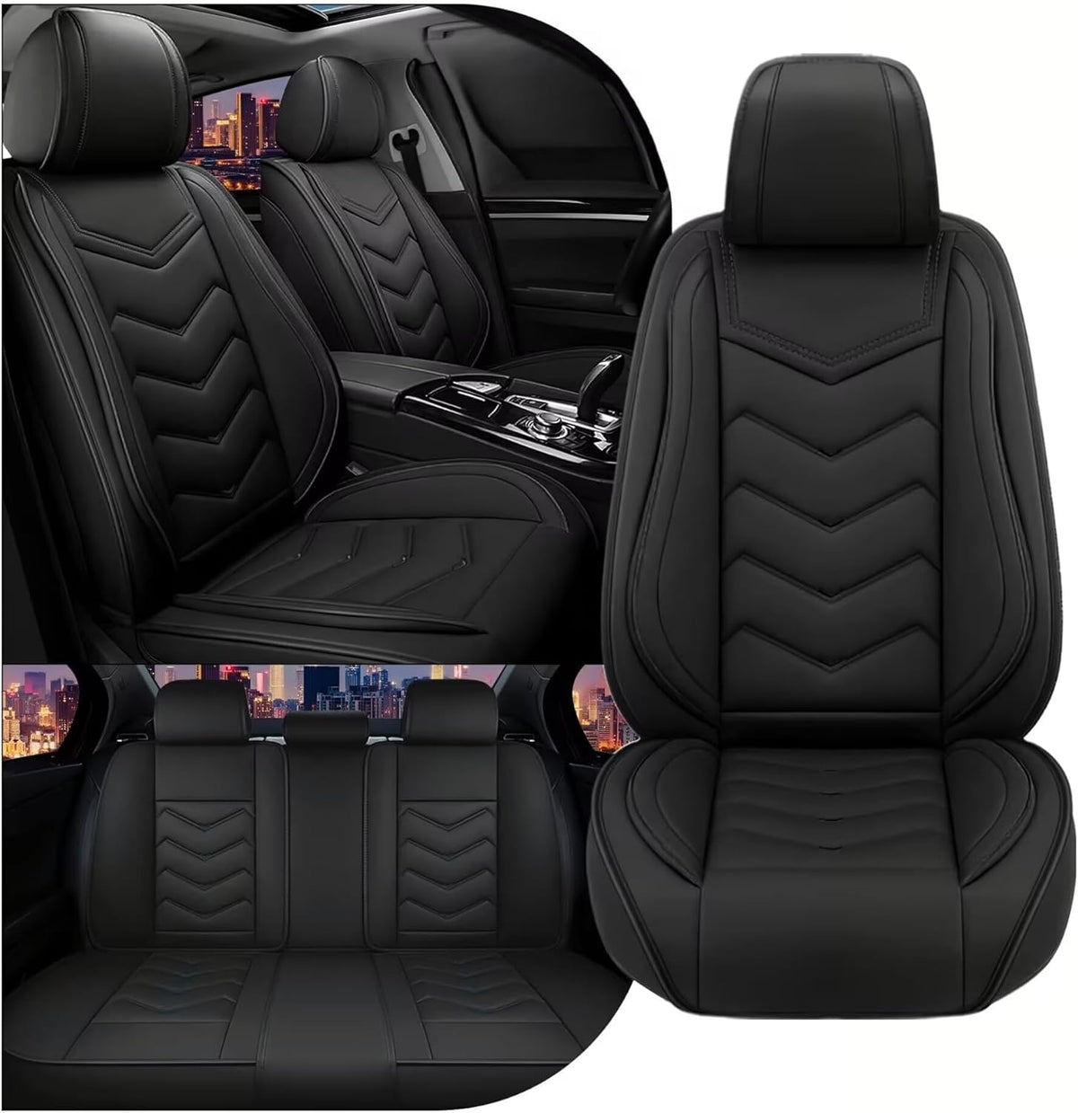 Car Seat Covers for Chrysler Pacifica 2004-2025, Stylish Sport Seat Cover, Premium Nappa Leather Car Seat Cover. Automobile Seat Covers Sets.(Standard 5 Seats/Pure Black)