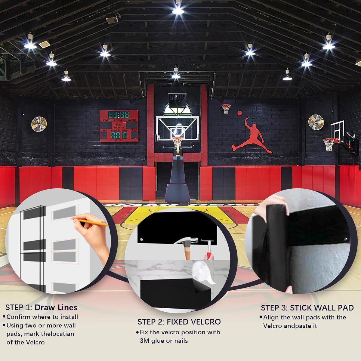 PROGOAL 60"/72" High Gym Wall Padding 2"/4" Thick Foam Basketball Court Wall Mount Protector for Garage Taekwondo Babyroom - Durable Waterproof Anti-Cushion